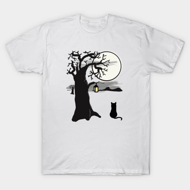 Cat and the moon T-Shirt by Stades